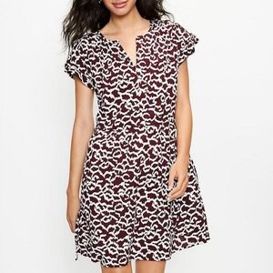 LOFT Burgundy and White Short Sleeve Dress - XL - Excellent Condition